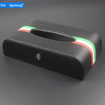 

Car Styling Carbon fiber Car paper towel box For alfa romeo 159 147 156 146 Giulia STELVIO giulietta mito gt emblem Accessories