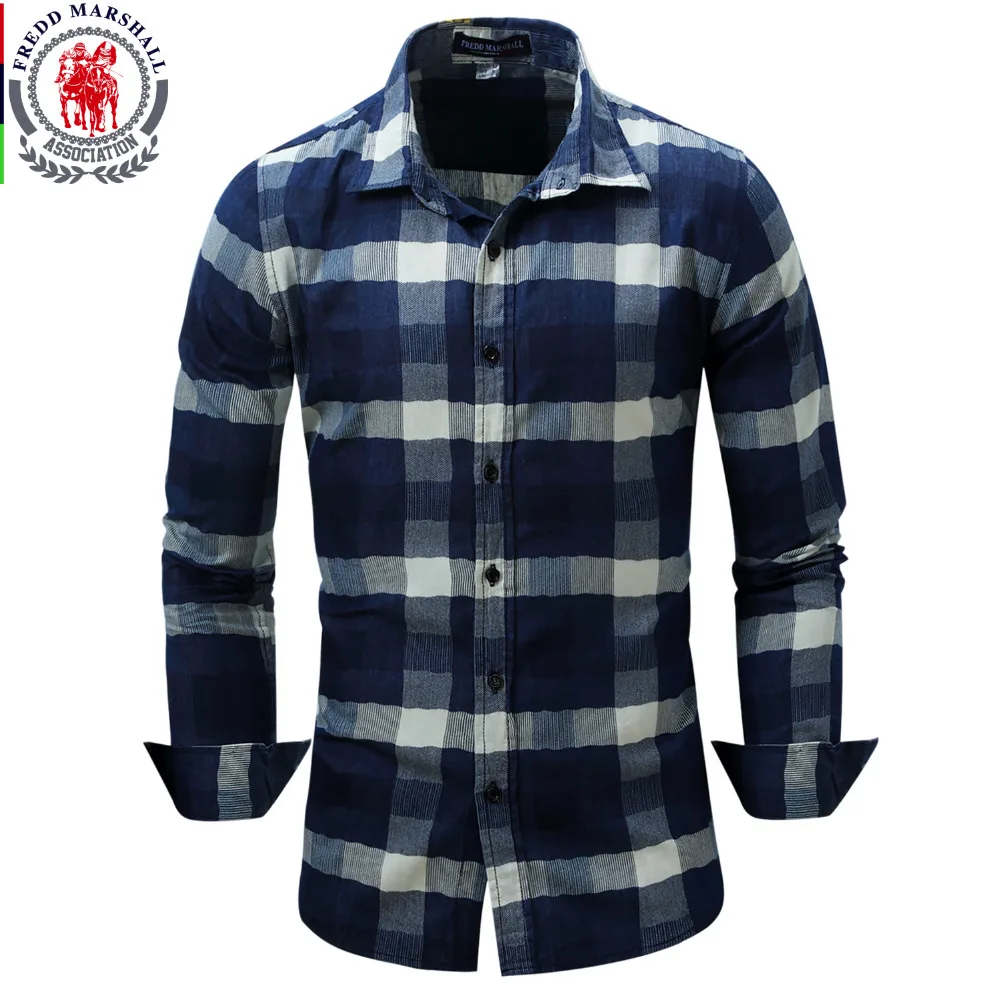 Men's Shirt Fashion Denim Shirts Casual Stylish Jean Tops Soft Material Long Sleeve Mens Plaid Shirt Plus Size 085