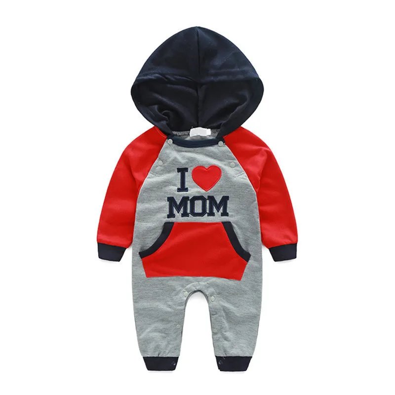 

Spring Autumn Casual Style Baby Romper Long Sleeve Hooded Letter I LOVE DAD/I LOVE MOM Crawling Clothes 6-24M