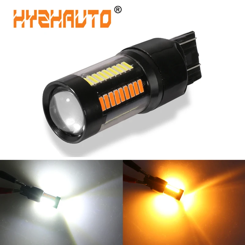 

HYZHAUTO 1Pc Dual-Color1157 P21/5W BAY15D T25 3157 W21/5W 7443 T20 LED Car Lights Turn Signal Lamp DRL Bulb 4014 66-SMD 12-22V