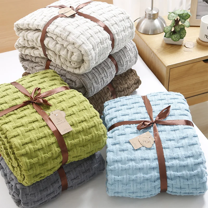 

knitting Blanket Pure color Double Summer cool quilt Office nap blanket Single blanket Brick pattern bed sheets Nap blanket