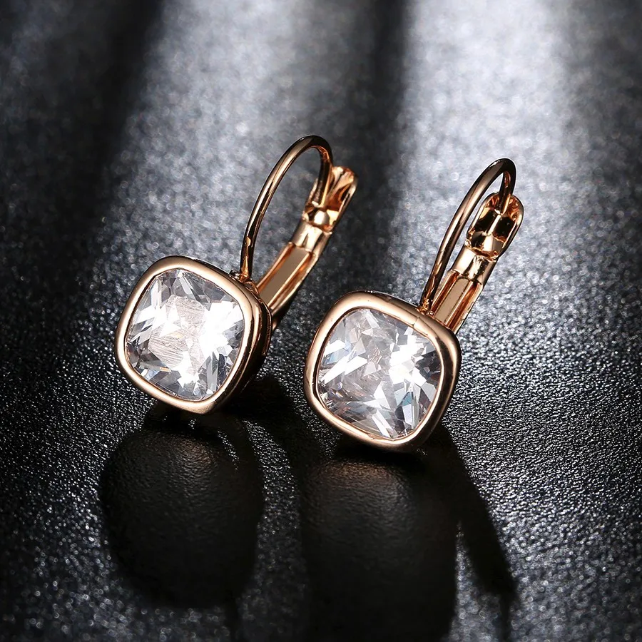 

11.11 New Gold Color Aaa Cubic Zircon Earrings For Women Fashion Square Shaped Stud Earrings Party Jewlery Accessories Gift