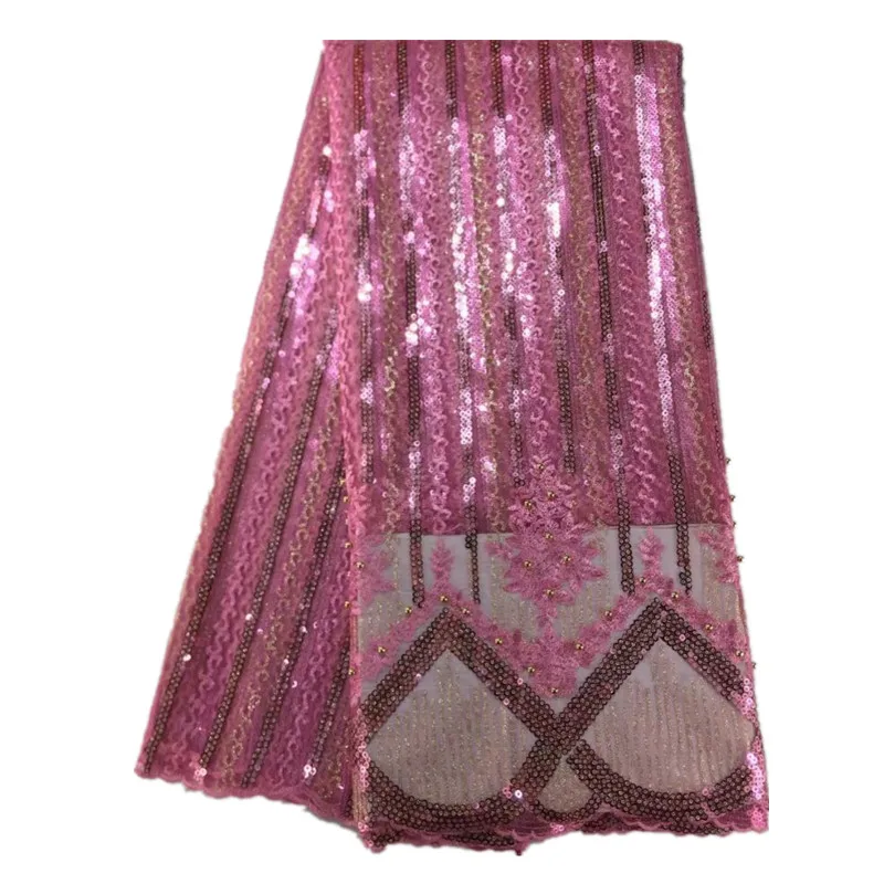 

Nigerian Newest Embroidered African Sequined French Lace Tulle Fabric for Aso Ebi