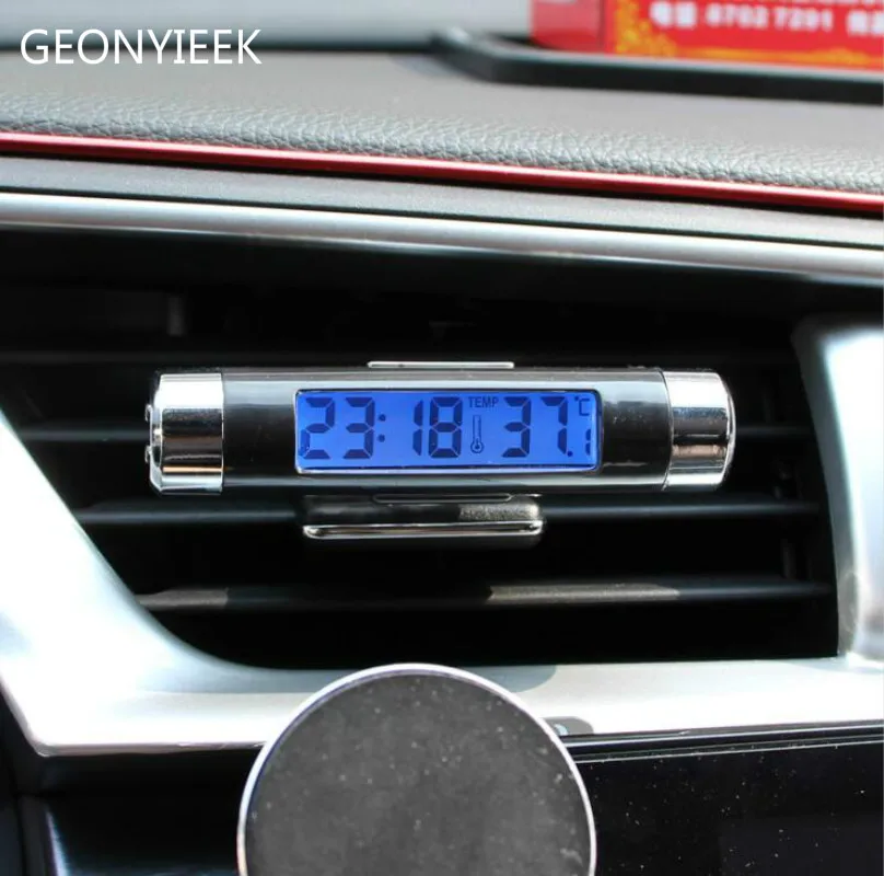 

New 2 in 1 Car Auto Thermometer Clock Calendar LCD Display Screen Clip-on Digital Blue back light Automotive Accessories