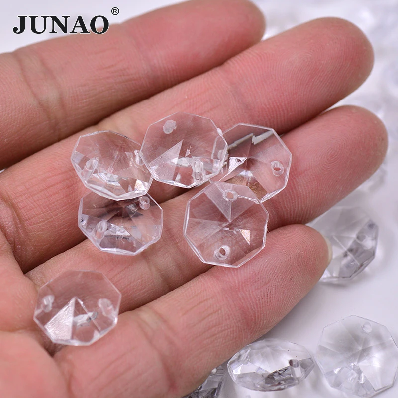 

JUNAO 14mm Sewing Transparent Clear Acrylic Crystals Curtain Beads Pointback Rhinestones Sew On Stones for DIY Home Decoration