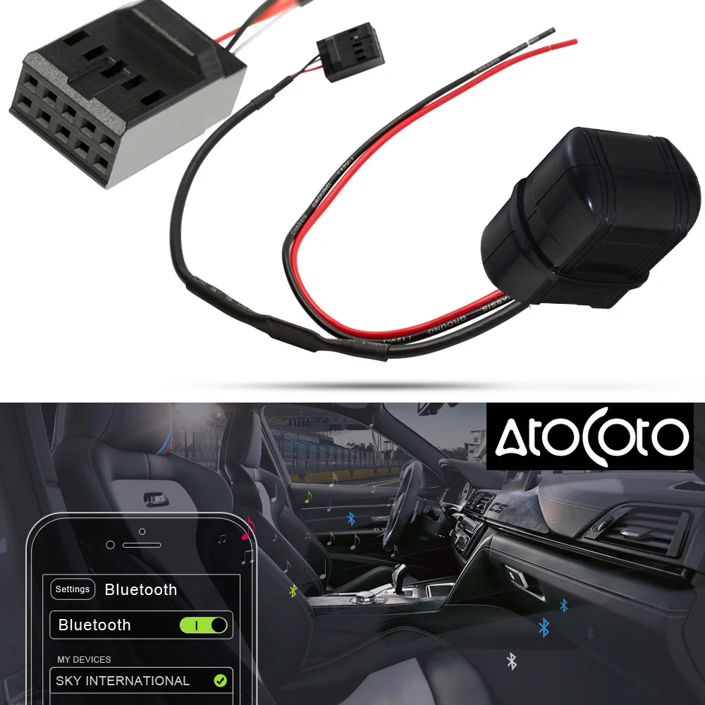 AtoCoto Car Bluetooth Module AUX IN Adapter 10 Pin Cable