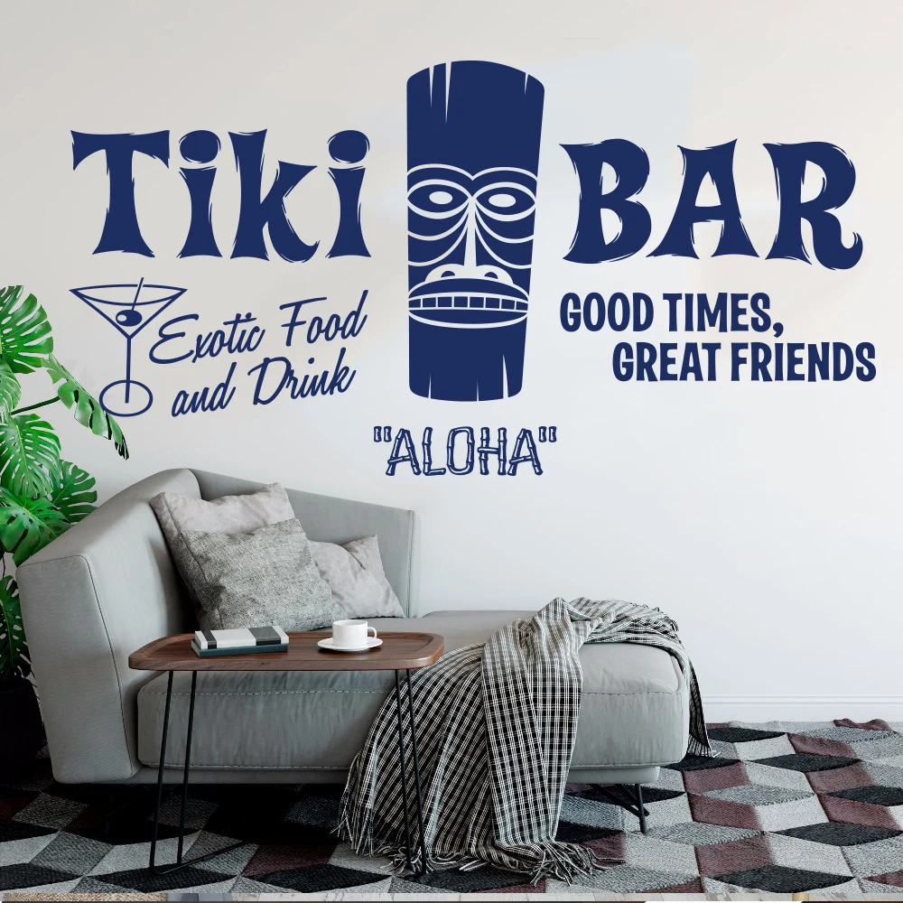Tiki Bar Hawaiian Window Wall Sticker Hawaii Aloha Tiki Bar Totem Summer Beach Inspirational Quote Wall Decal Vinyl Home Decor (2)