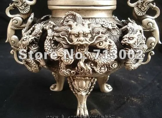 Винтажная маркированная китайская династия серебро Девять Драконов статуи Курильница