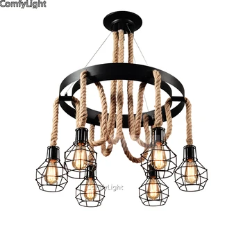 

Industrial Lustre Led Chandeliers Lighting Basement Kitchen Light E27 Retro Hemp rope Hanglamp Suspension Luminaire Lamps