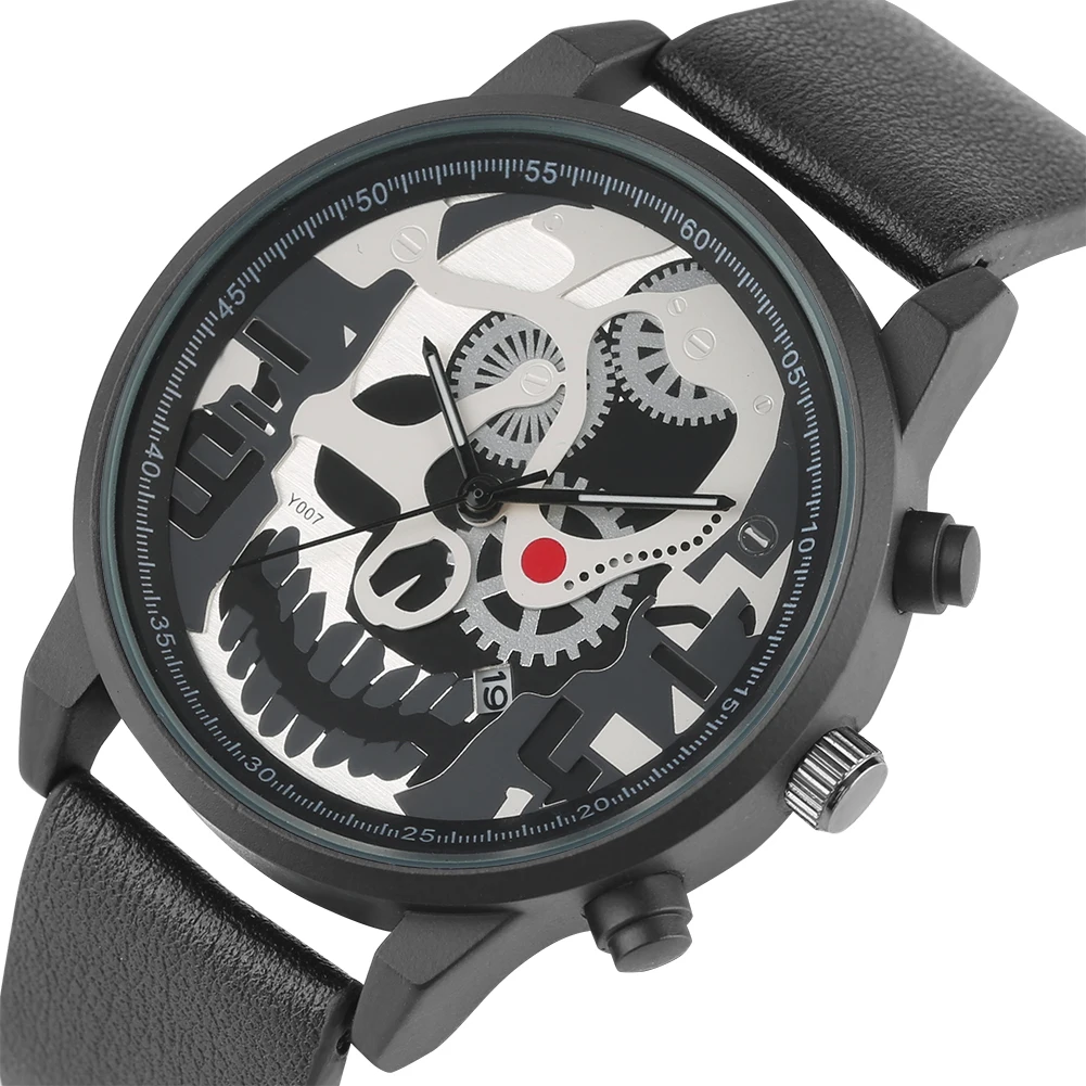 

Steampunk Skull Wheel Creative Watches Men Quartz Man Wristwatch Leather Band Casual Sport Clock Hours 2018 New Arrival Gifts