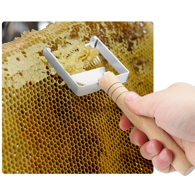 

IVYSHION 1pc Stainless Steel Beekeeping Equipment Uncapping Scraper Honey Honeycomb Scraper Wooden Handle Tool Uncapping Fork