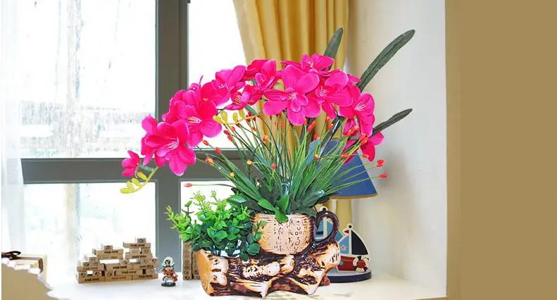 Современная керамическая ваза украшения рабочего стола Цветочная композиция сушеные поддельные цветочный горшок гостиная/офис украшения стола Декор