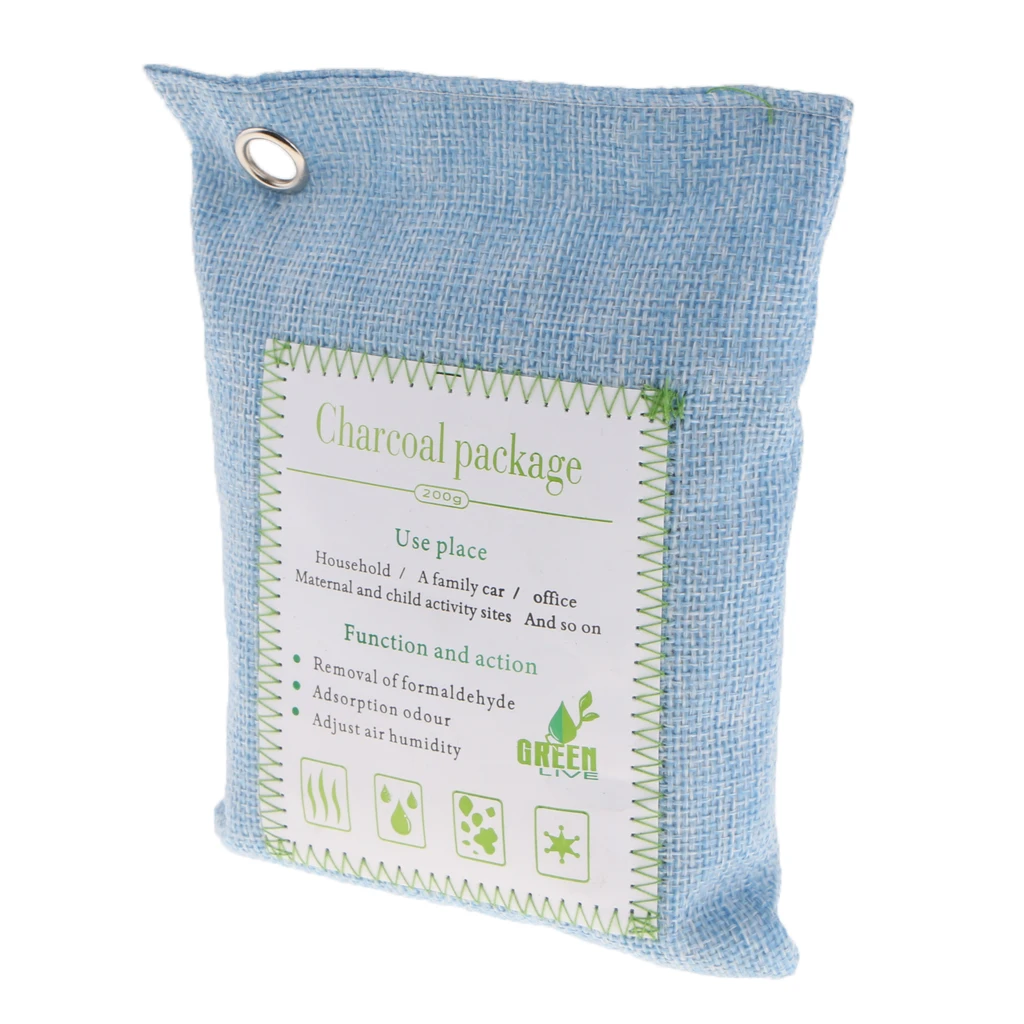 

200g - Charcoal Deodorizer Odor Neutralizer Home & Car Freshener Bags, Bamboo Organic Activated Air Purifying Bags Blue