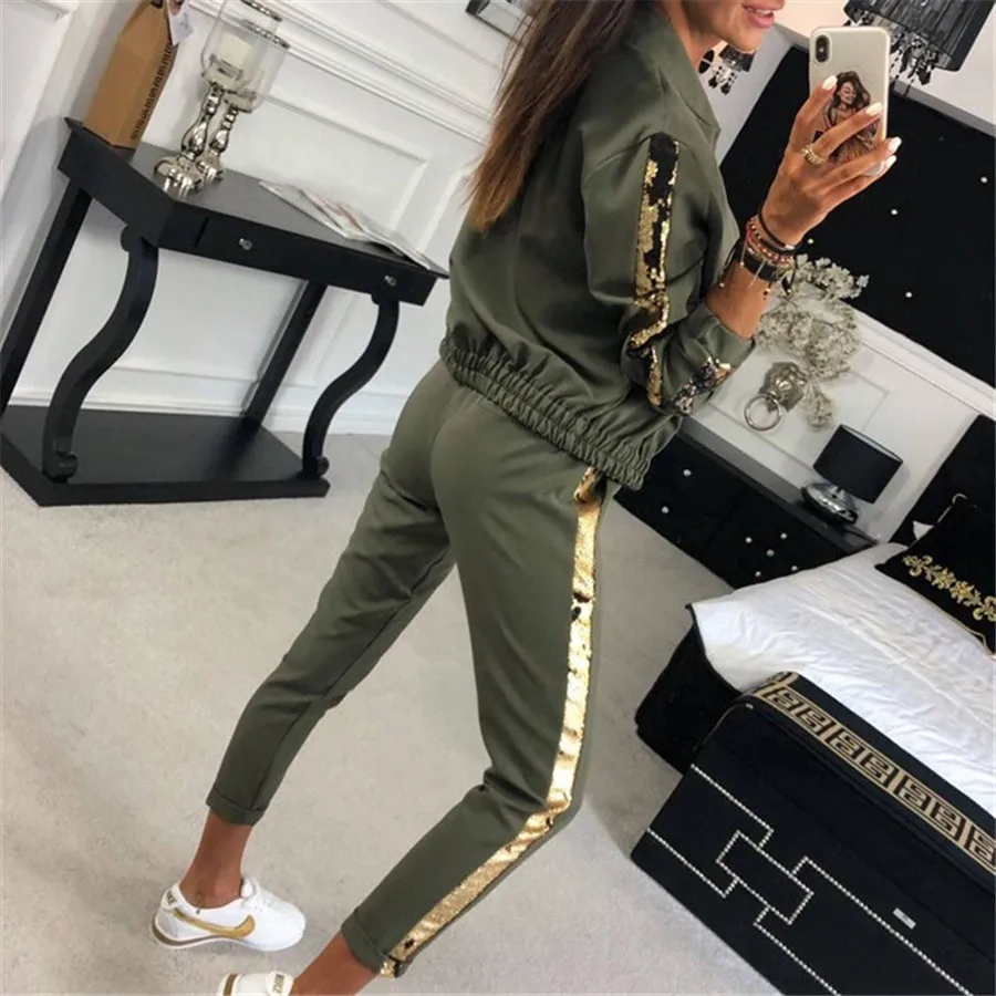 

Sequined Two Piece Outfits Sweatshirt and Harem Pants Set Sequin 2 Piece Set Tracksuit Women Women's Casual Women Tracksuit 2019