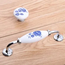 128mm moda rural flor azul armário de cozinha dresser maçanetas 5 “silver chrome gaveta puxa maçanetas de mesa tv
