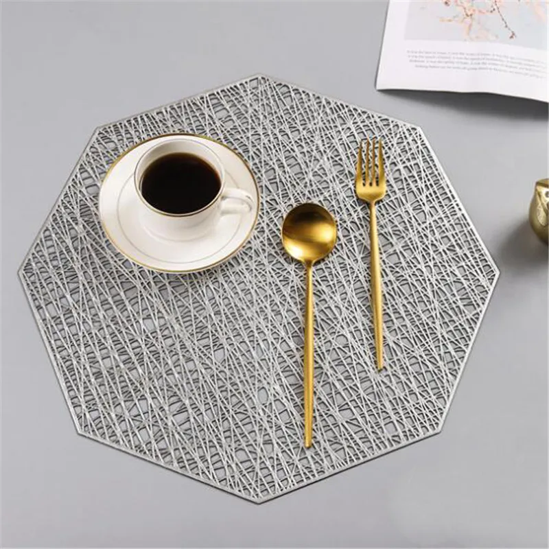 

New Creative Octagonal Hollow Insulation Pad Solid Color Simple Japanese non-slip PVC Western Food Coaster Pad Cushion