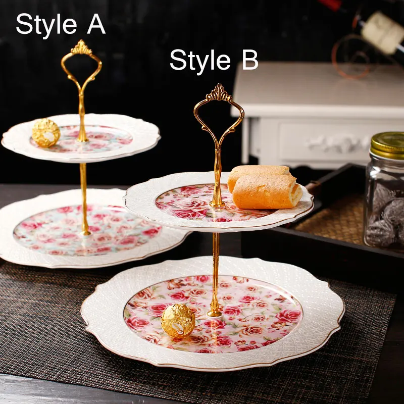 

Afternoon Tea And Dessert Creative High-Grade Fruit Plate European Ceramic Cake Stand Wedding New Year Gift Double Tray