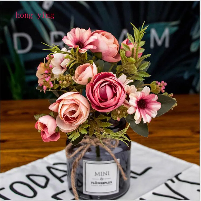 

1 pcs peony wedding decoration flowers artificial flowers pearl bracts bouquet 5 color 12 flower head