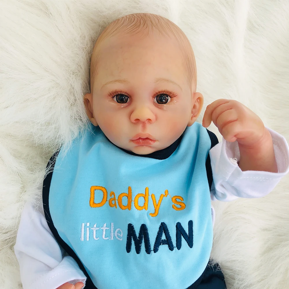 

Artist hand drawn hair bebe reborn doll 46cm soft silicone reborn toddler baby dolls cloth body menino for girls surprice gifts