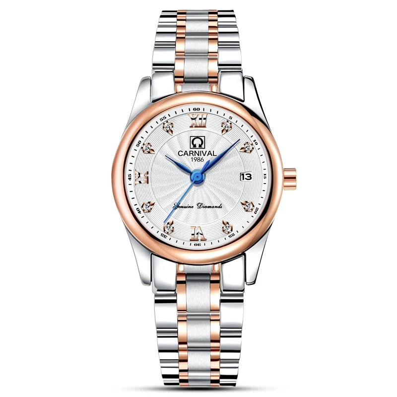 

New Simple Watch Top brand Carnival Quartz Watch Women Watches With Calendar 30M Waterproof Blue Pins Fashion Casual full steel