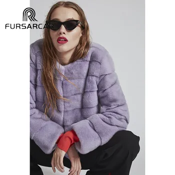

FURSARCAR New Style Natural Real Mink Fur Women O-Neck Short High Street Genuine Mink Fur Female Coat Luxury Fashion Fur Coat