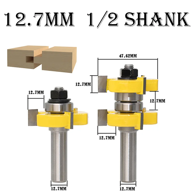 

2pcs/set Groove and Tongue Router Bits 1/2 Shank Trimming Tenon Wood Cutter Tool 12.7mm Woodworking Milling Cutter 80619