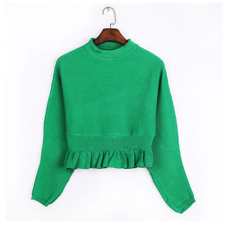Edsplovd Для женщин трикотажные короткие Стиль пуловер свитер с рукавами «летучая мышь» Свитер с воротником as204