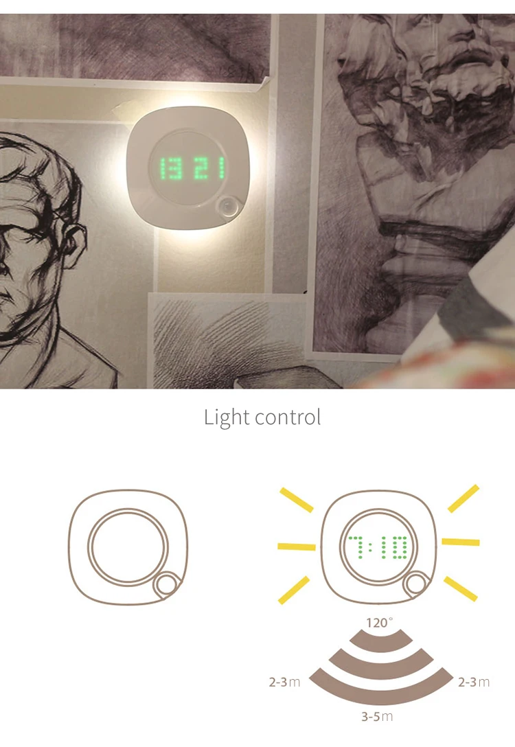 Sensor de Controle de Brilho Luz da Noite da Lâmpada de Indução Carregamento Relógio Eletrônico Corpo Humano Ajustável Infravermelho Inteligente Led 5 Cheap Iluminação Novelty