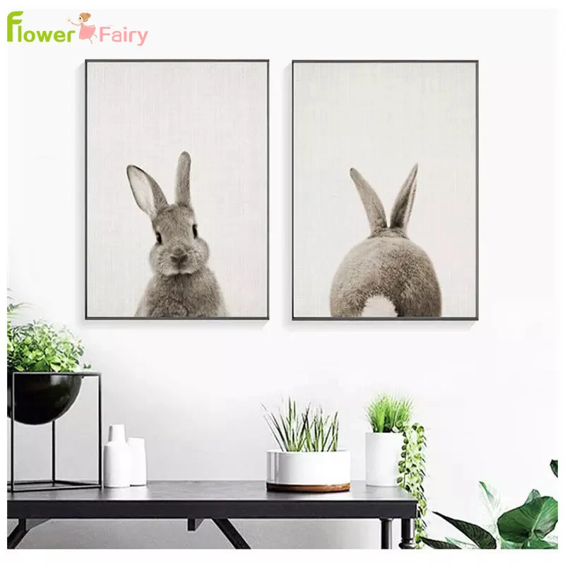 Kawaii Animal Canvas Painting Rabbit Poster Wall Art Kids Living Room Cartoon Posters And Prints Picture Home Decor Unframed