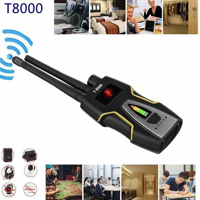 T-8000 Dual Antenna RF Signal Detector GSM Audio Finder GPS Scan Detector Anti-spy Bug Anti Candid Camera Detector T-8000 Dual Antenna RF Signal Detector GSM Audio Finder GPS Scan Detector Anti-spy Bug Anti Candid Camera Detector