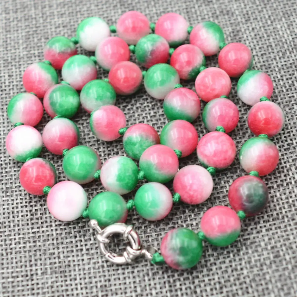 

Hand Knotted 10mm Multicolor Emerald Round bead necklace 18