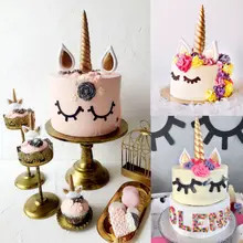 Золотой Серебряный цветочный мультфильм рога торт Топпер наклейки дети день рождения ребенка душ торт Топпер Декор