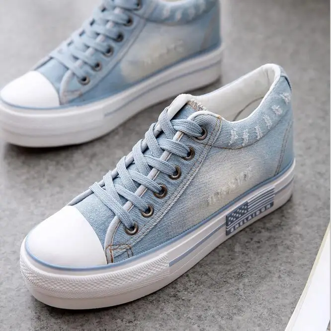 2016 spring and summer denim shoes vulcanized shoes increased within the new female thick bottom canvas