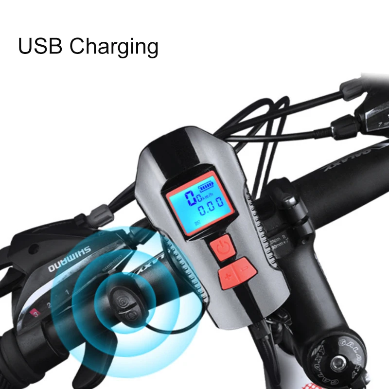 Фонарь велосипедный светодиодный водонепроницаемый с зарядкой от USB и ЖК