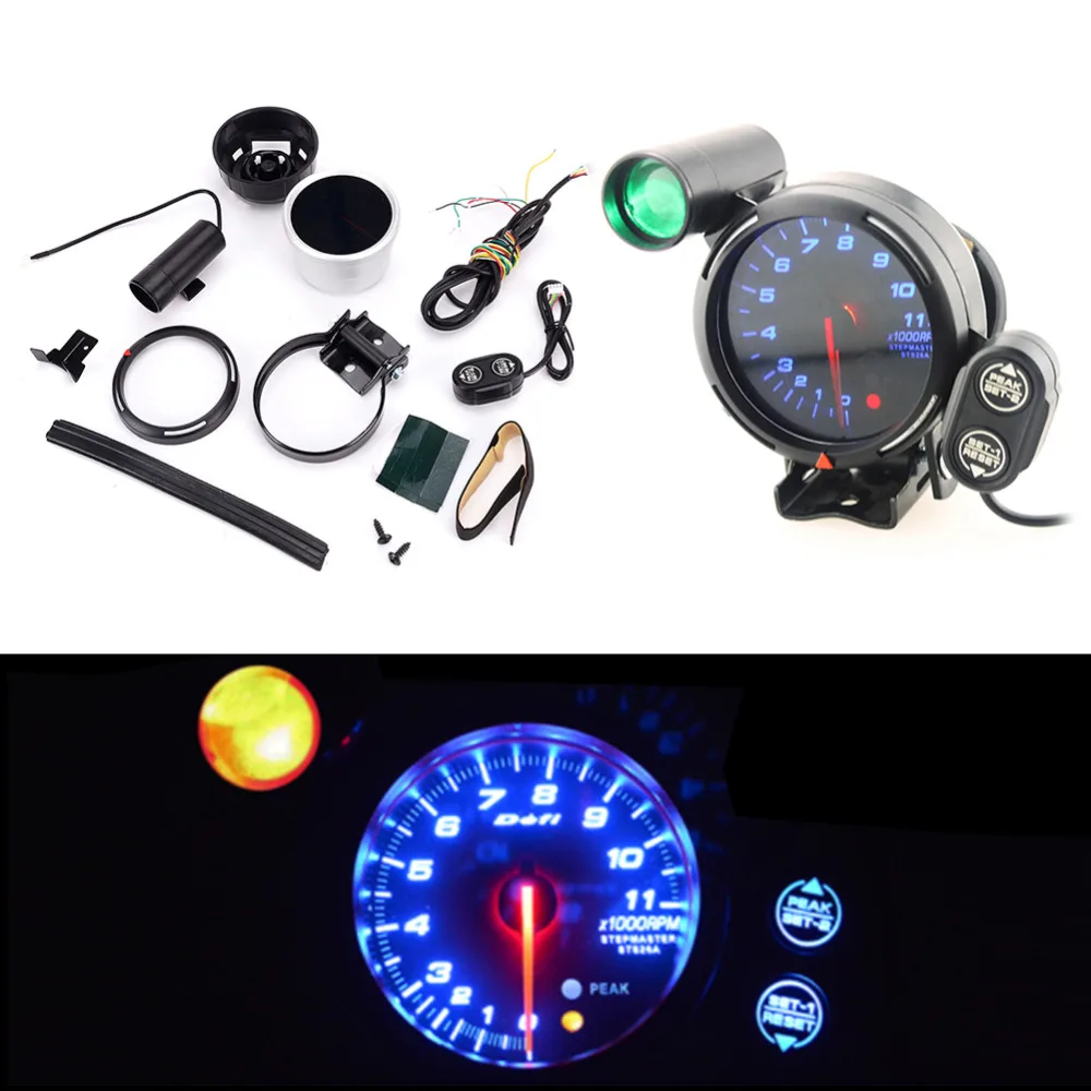 3.75 Inch 12V Car Tachometer Gauge Kit 11000 RPM Blue LED with Shift