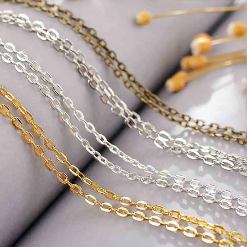 5 м/лот золотые Серебрянные Родиевые античные бронзовые цвета ожерелье железная цепочка 2x3 мм 3x4 мм оптом Ювелирная цепочка для изготовления ювелирных изделий DIY
