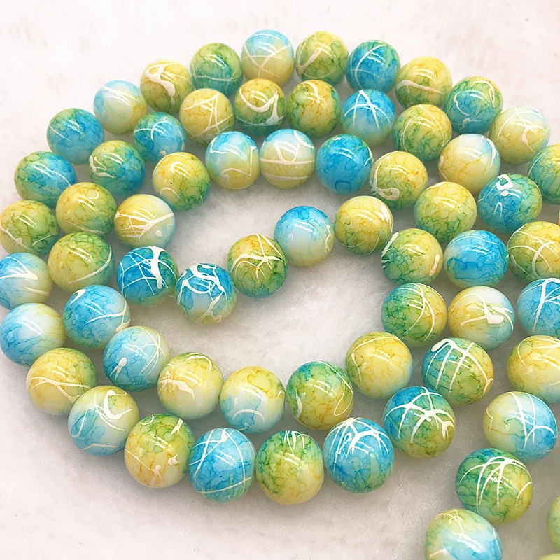 Wholesale 4/6/8/10mm light blue&yellow Glass Beads Round Loose Spacer