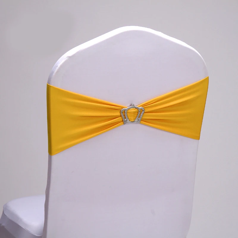 

100 Pcs Chair Sash Bands Spandex Lycra Wedding Chair Cover Sashes Bows with Crown for Event Party Hotel Banquet Decoration