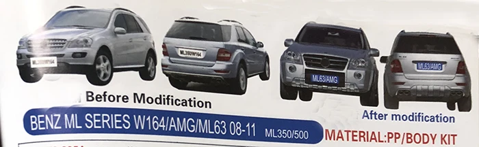 

PP plastic tuning body kit for Mercedes Benz ML W164 2008-2011 for ML63AMG body kit for Mercedes Benz ML W163