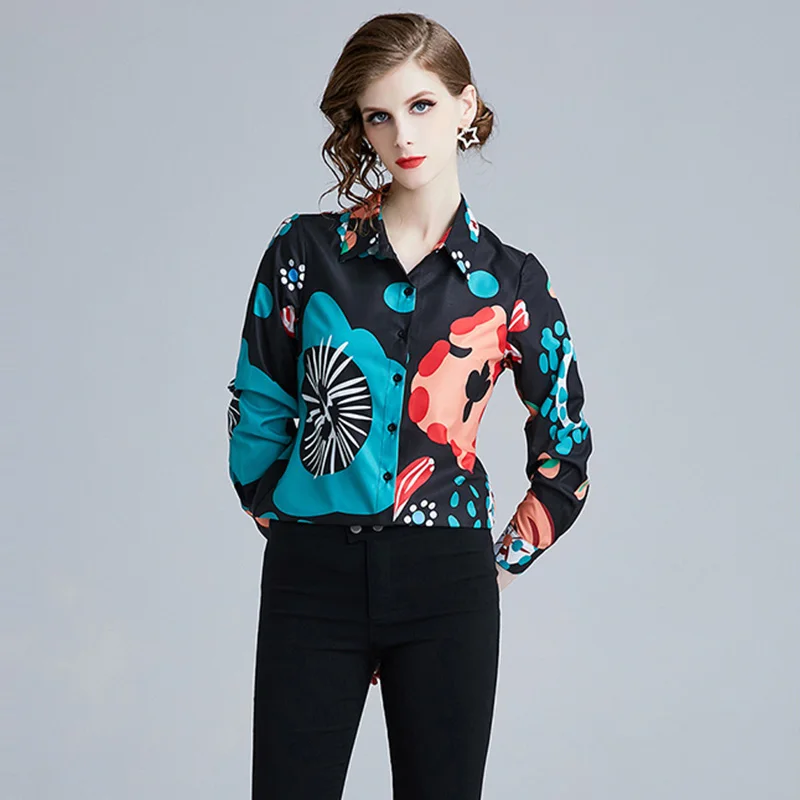 Willstage Women Shirts Floral Printed Pattern Blouse Long Sleeve Office ladies Work Wear Elegant fe