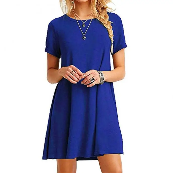 Women One-pieces Dress Solid Color Short Sleeves Oversize Casual Dress for Summer FDC99