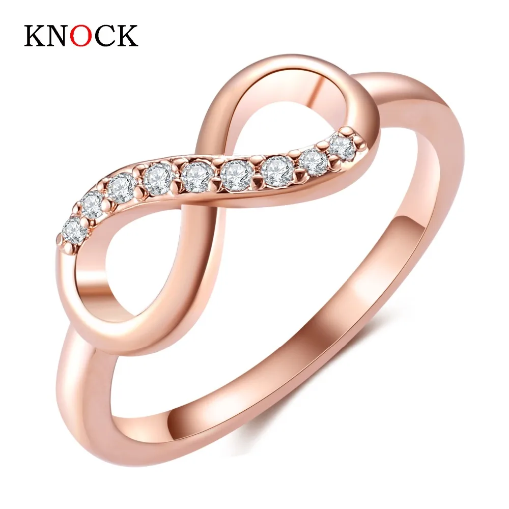 

KNOCK Design hot sale Fashion Alloy Crystal Rings Gold Color Infinity Ring Statement jewelry Wholesale for women Jewelry