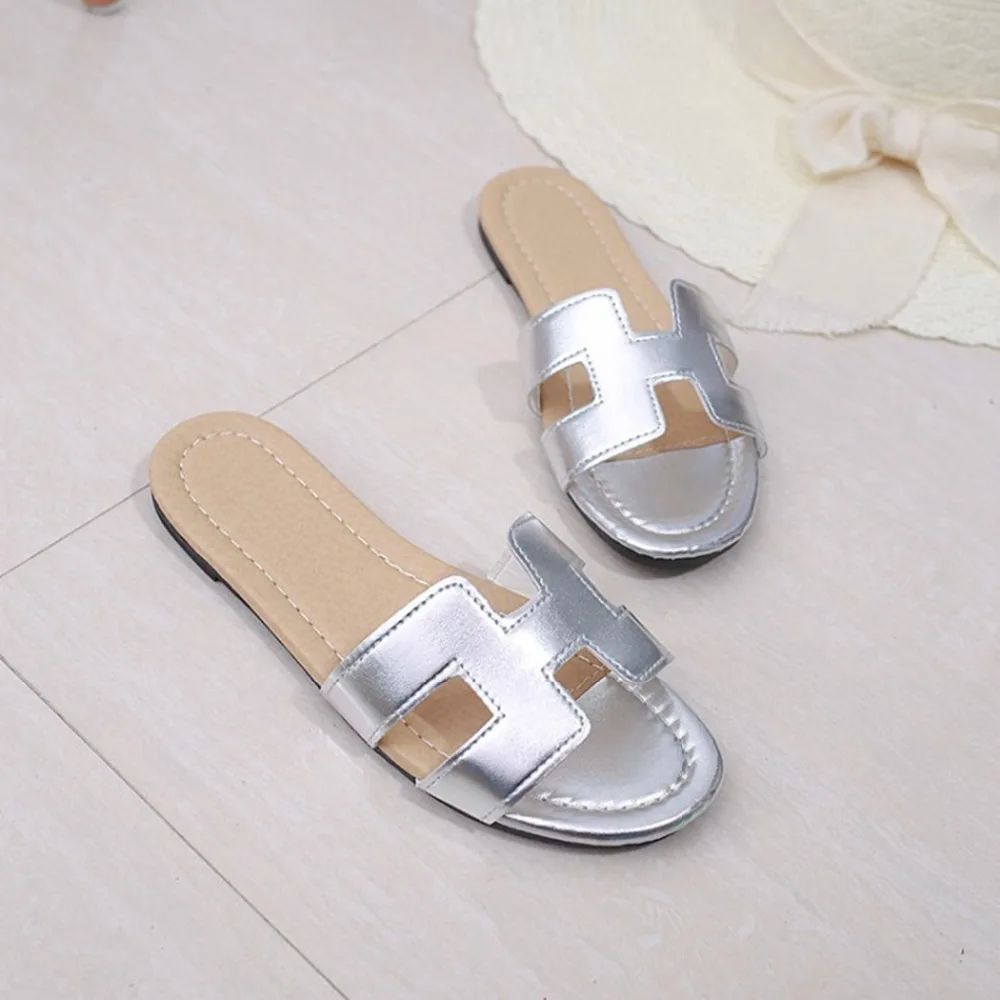 

Women Sandals 2018 Summer Fashion loafer PU leather flat sandals top air non-slip slippers Sandalia Feminina