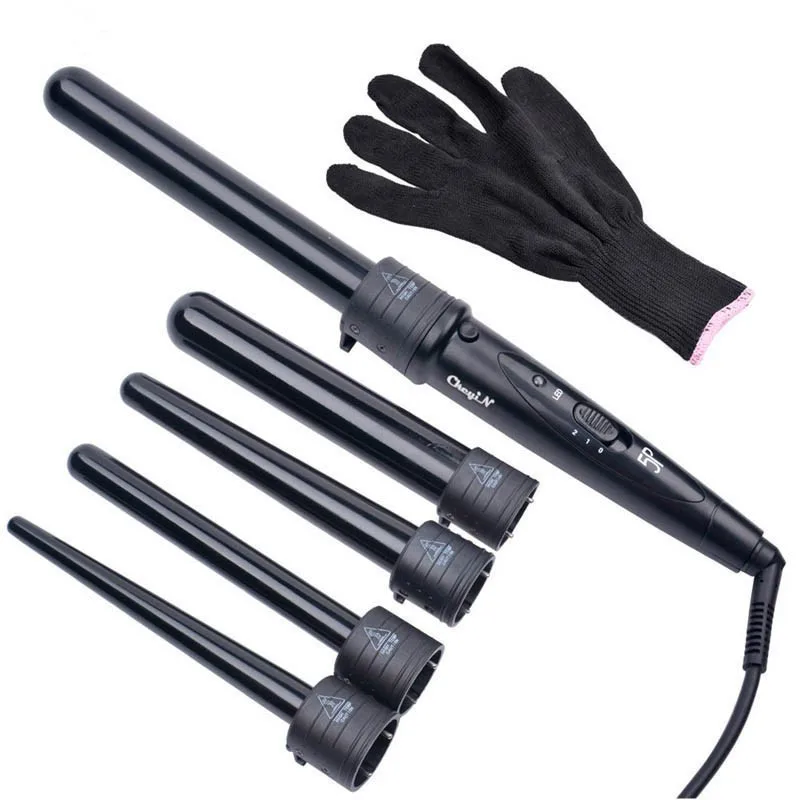 NEW 5 in 1 Hair Curling Iron 09 32mm Wand Curler With Glove Electric