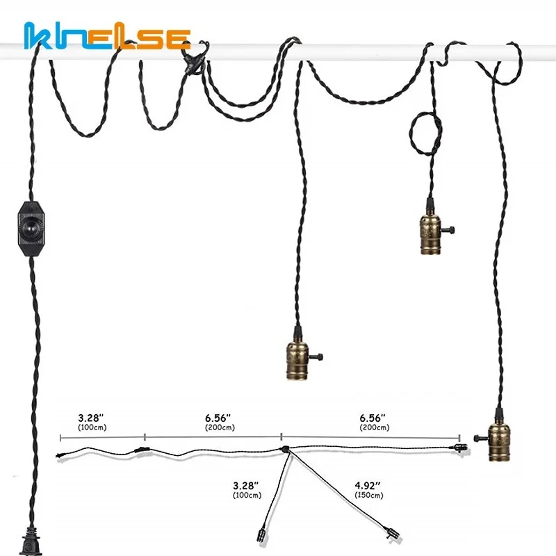 Aluminum Vintage Lamp Base E27 Pendant Lamp Dimmer Hanging 110V/220V DIY Retro Lamp Holder EU US Plug Ceiling Light Bulb Fixture