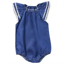 Baby Girl Romper Denim Romper Ruffles Sleeves Solid Blue Newborn Baby Rompers Toddler Kids Jumpsuit Outfits Sunsuit