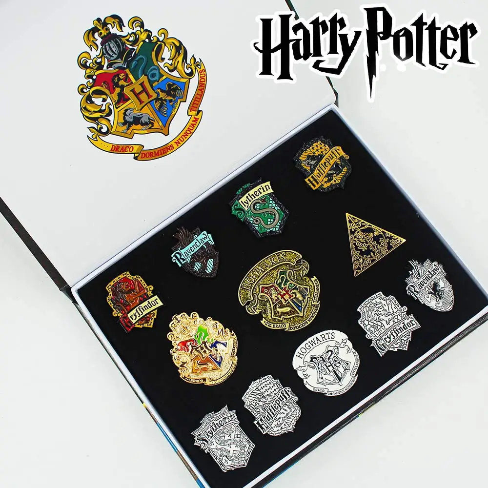 

OHCOMICS 12pcs Harri Potter HP Hogwart Gryffindor Slytherin Metal The Deathly Hallows Badge Pin Brooch Chestpin XMAS Gifts