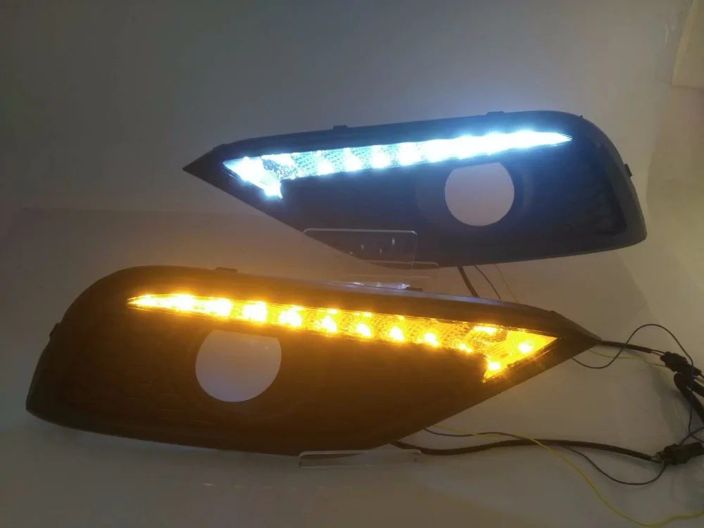 

Osmrk led drl daytime running light for Honda crv 2012-2014 with moving yellow turn signals and blue night running light