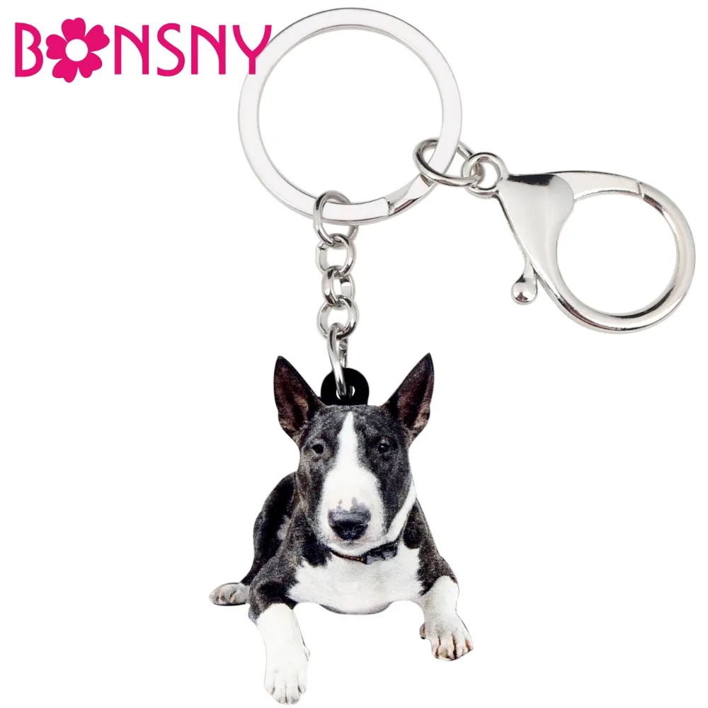 

Bonsny Acrylic American Pit Bull Terrier Dog Key Chains Keychain Rings Cute Animal Jewelry For Women Girls Handbag Charms Bulk