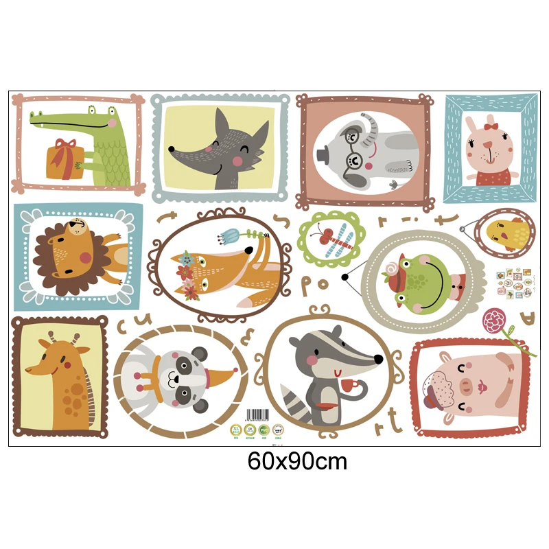 [Fundecoration] Милые Мультяшные животные Портретные настенные наклейки для детских